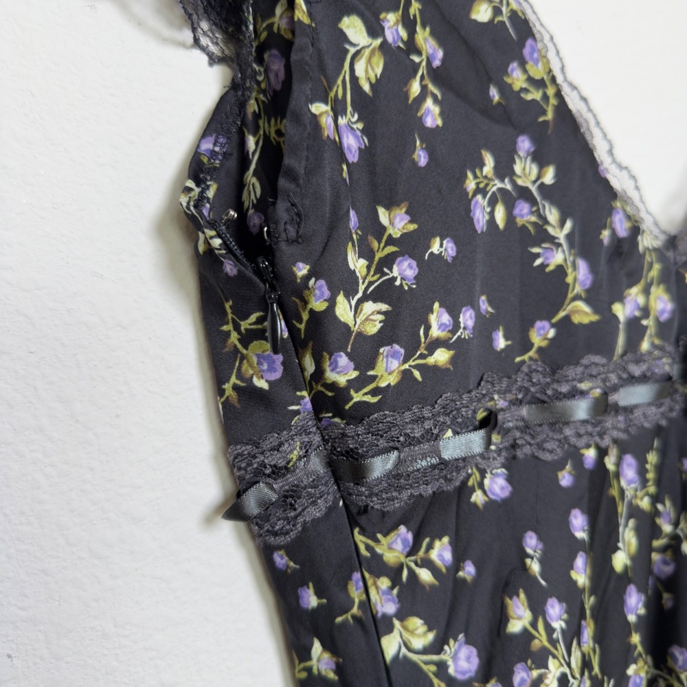 Kimchi Blue y2k Women Babydoll Dress Black Floral Lace Fairy Grunge Asymmetric - Picture 10 of 13